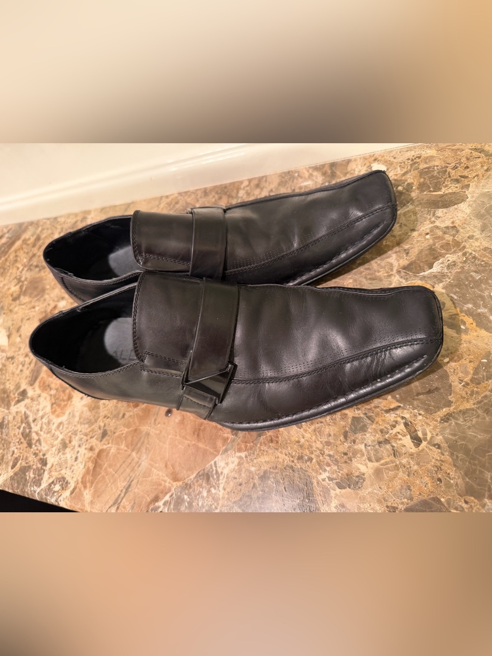 Aldo Black Leather Slip-On Loafers with Strap Accent